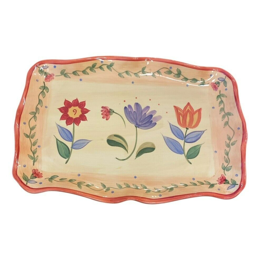 Pfaltzgraff Napoli Serving Tray 16x11x1.5 Hand-Painted Floral Rectangular MINT